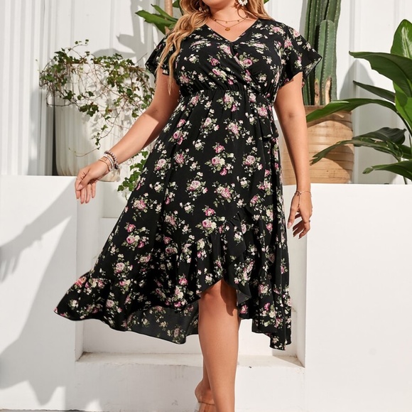 Boho Plus White floral Print Butterfly Sleeve Maxi Dress - Picture 12 of 12